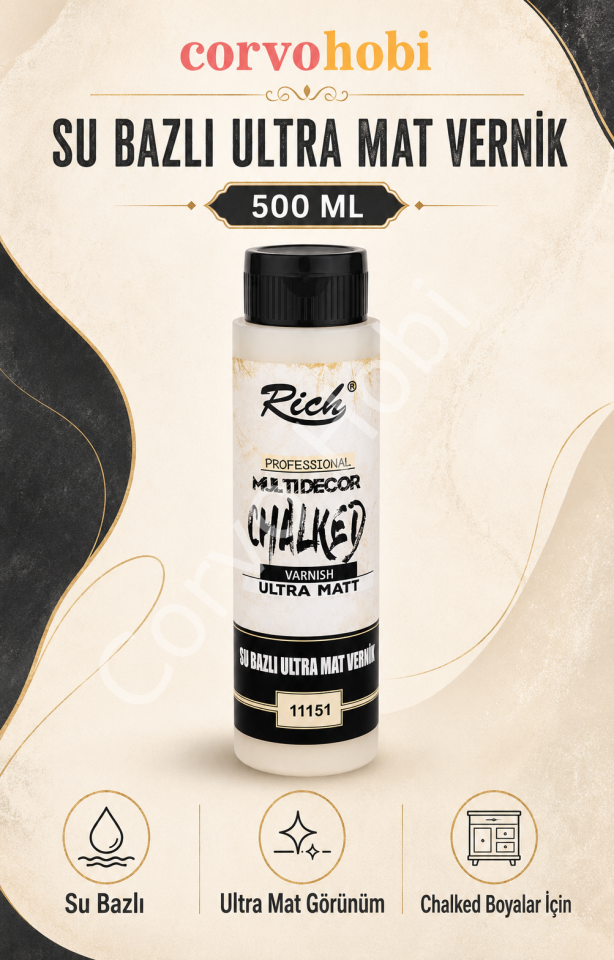RİCH 500 CC SU BAZLI ULTRA MAT CHALKED VERNİK PROFSEYONEL MULTİDECOR