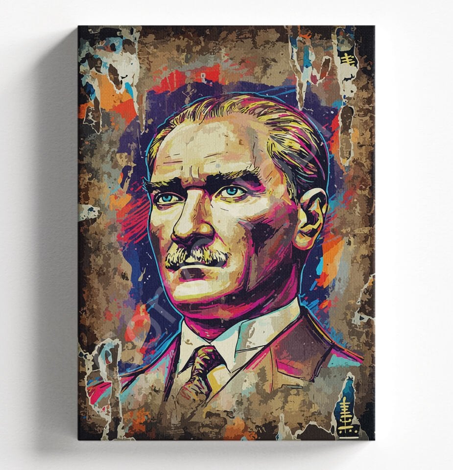 ATAM ATATÜRK , SAYILARLA BOYAMA SETİ TUVAL, AKRİLİK BOYA, FIRÇALAR, ASKI APARATI