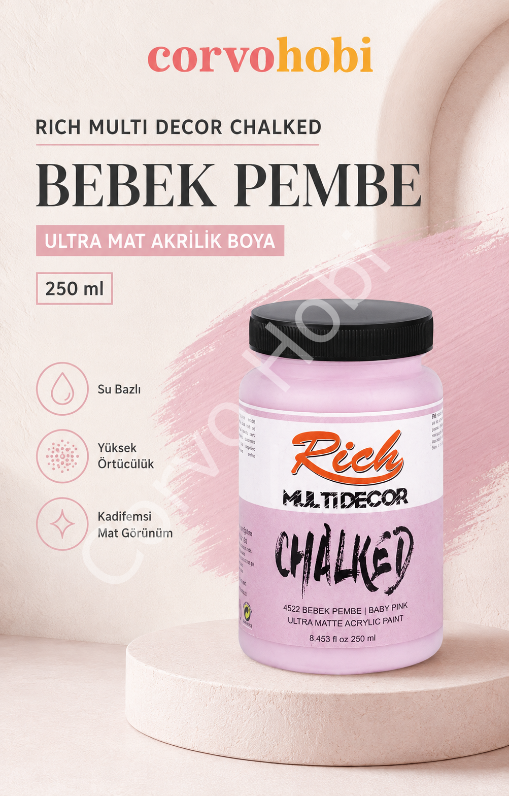 RİCH MULTİ DECOR CHALKED AKRİLİK 250 CC BEBEK PEMBE