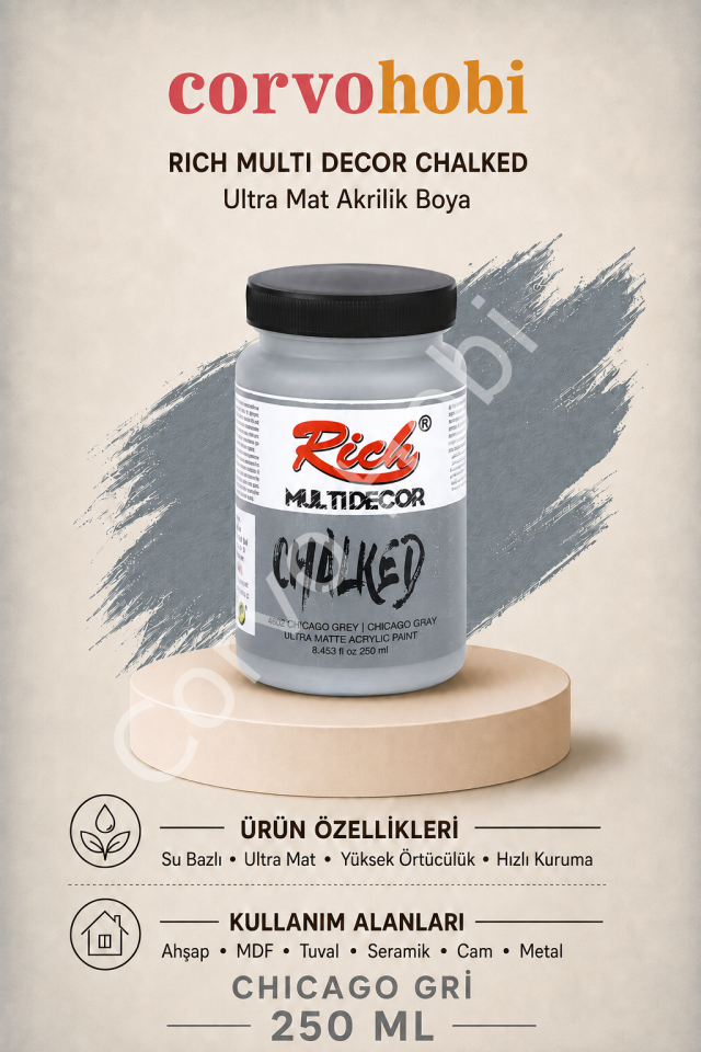RİCH MULTİ DECOR CHALKED AKRİLİK 250 CC CHICAGO GRİ
