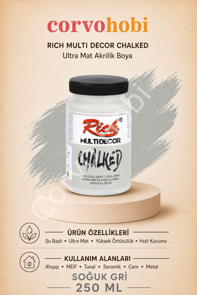 RİCH MULTİ DECOR CHALKED AKRİLİK 250 CC COOL GREY