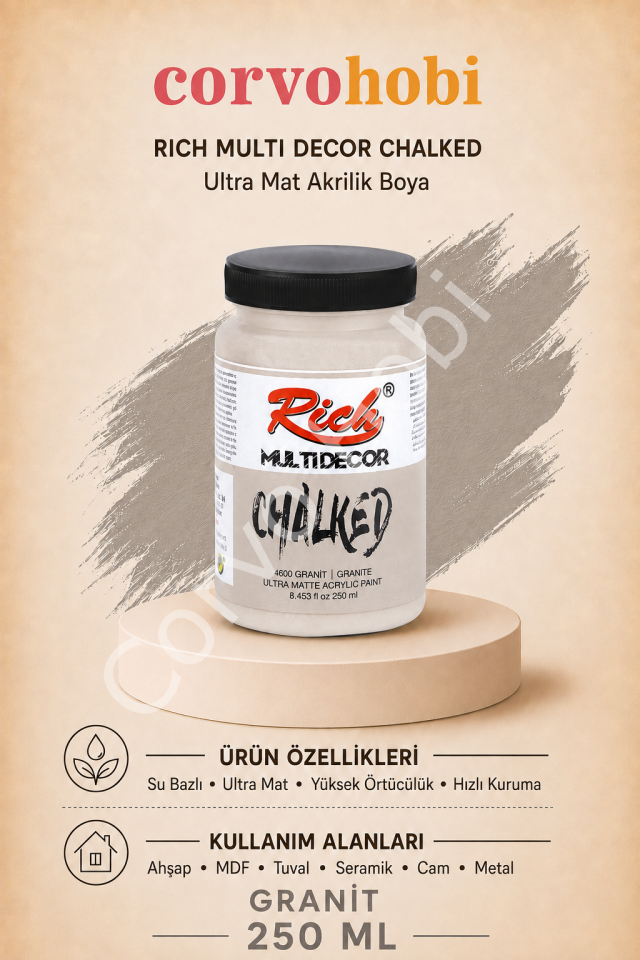 RİCH MULTİ DECOR CHALKED AKRİLİK 250 CC GRANİT