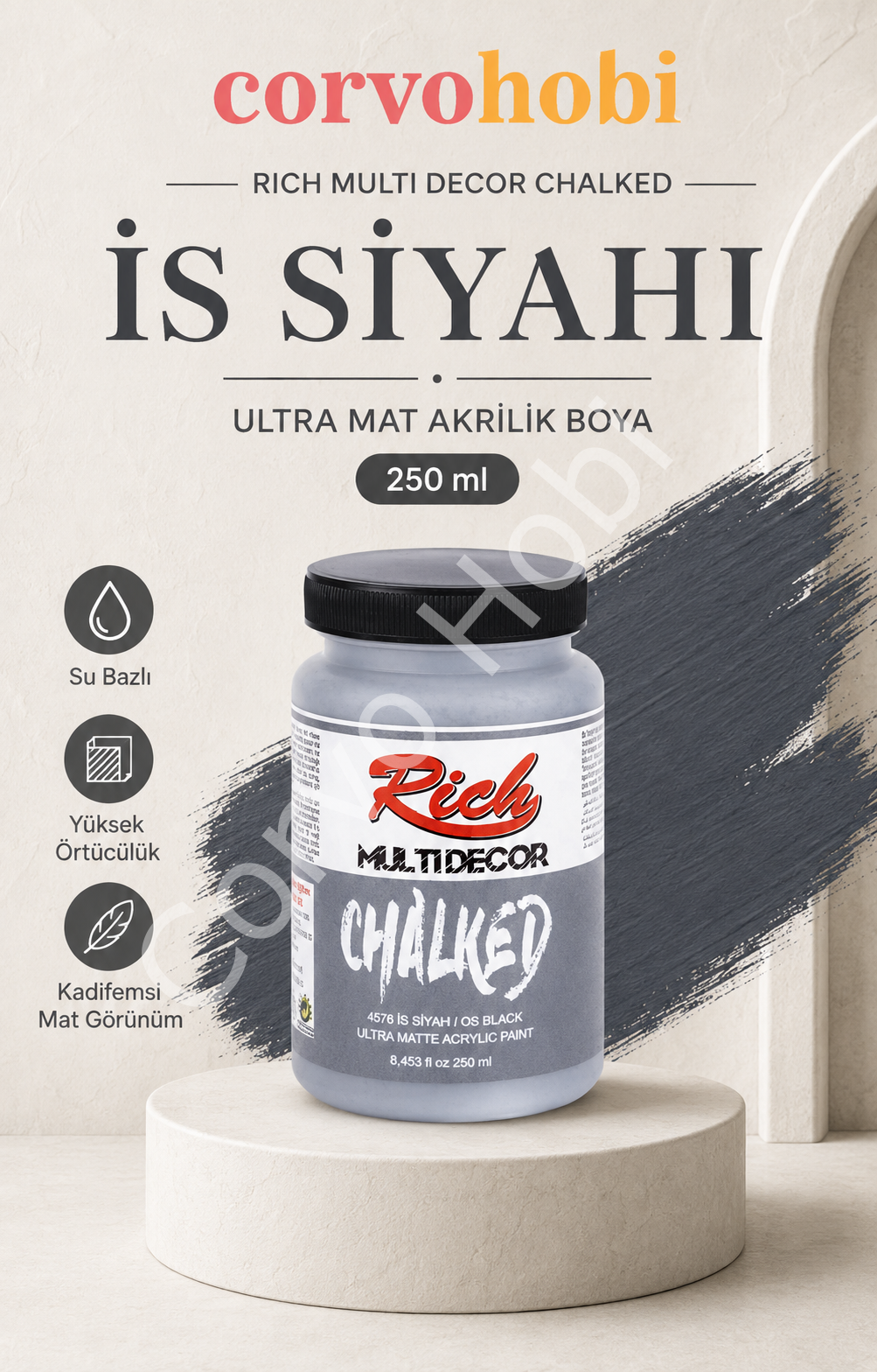 RİCH MULTİ DECOR CHALKED AKRİLİK 250 CC İS SİYAHI