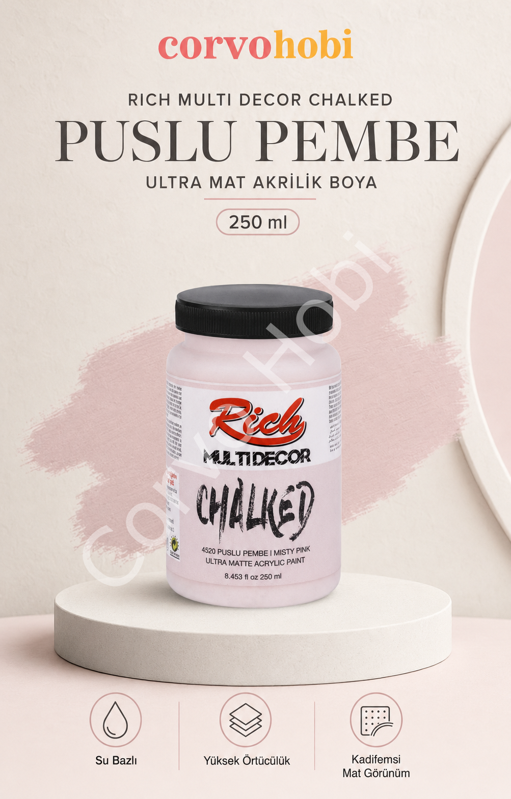 RİCH MULTİ DECOR CHALKED AKRİLİK 250 CC PUSLU PEMBE