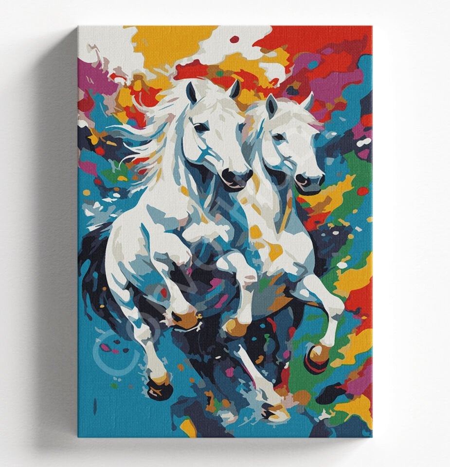 BEYAZ RENKLİ ATLAR SAYILARLA BOYAMA SETİ