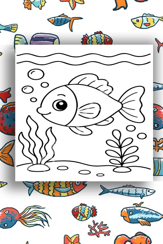 Çocuk Tuval Boyama Seti 20x20 cm – 6 Renk Boya + Fırça BALIK