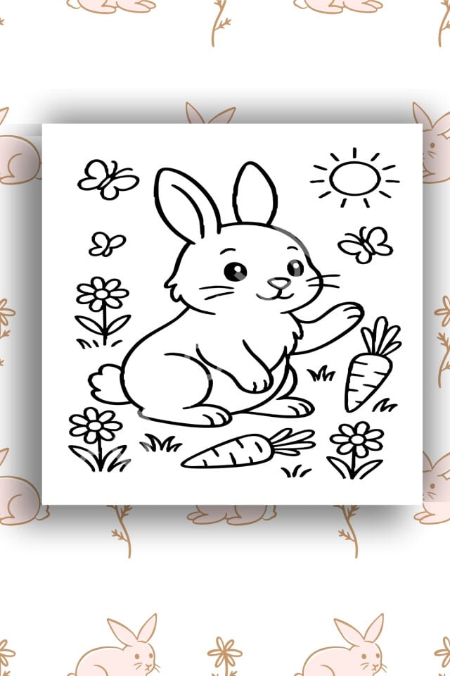 Çocuk Tuval Boyama Seti 20x20 cm – 6 Renk Boya + Fırça HAVUÇ TAVŞAN