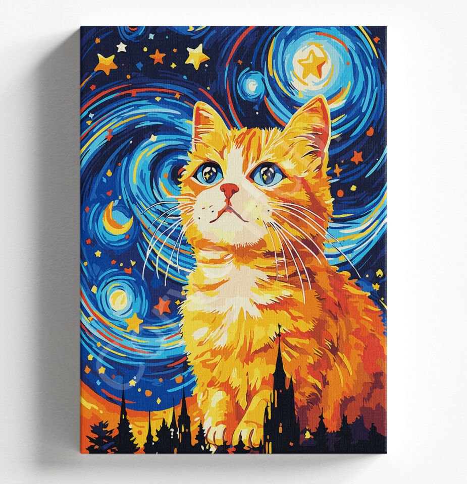 YILDIZLI TURUNCU KEDİ - SAYILARLA BOYAMA SETİ