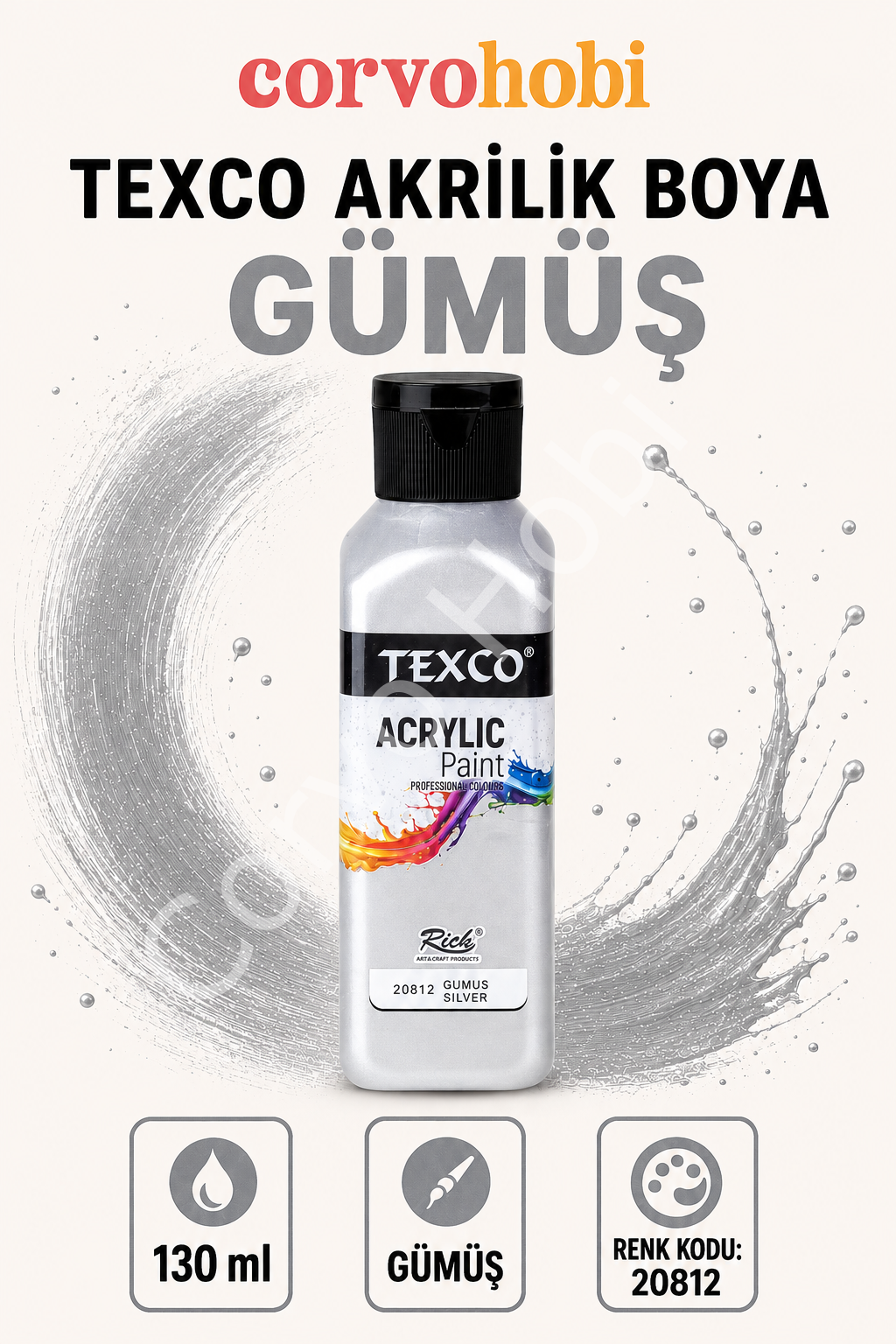 TEXCO AKRİLİK BOYA 130 ML - GÜMÜŞ