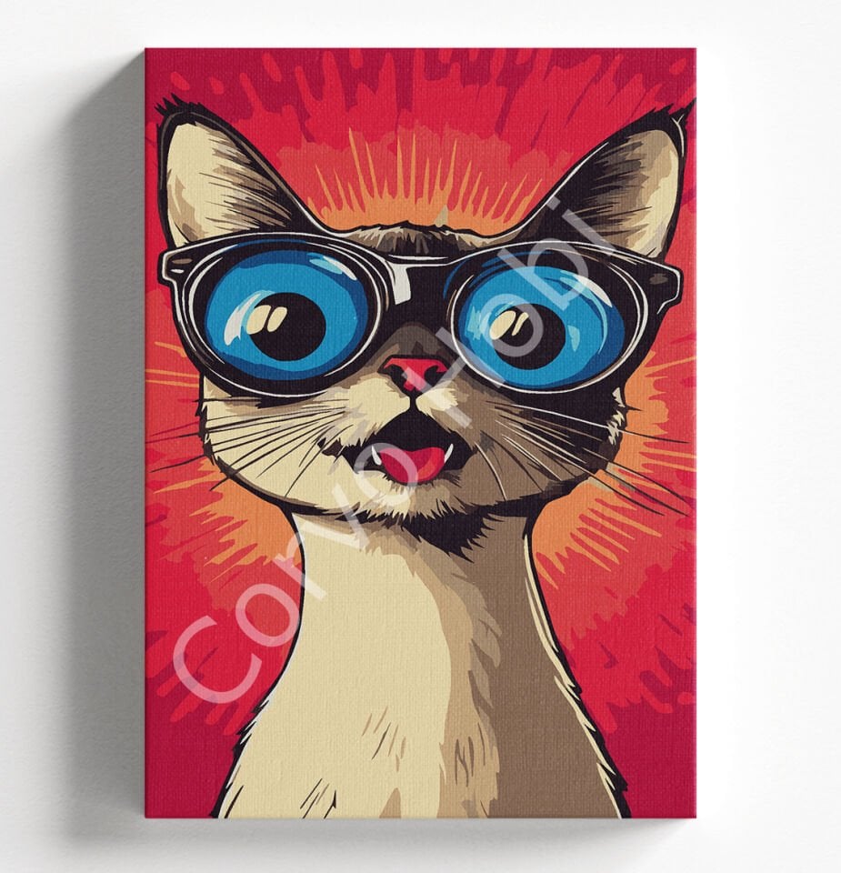 ŞAŞKIN GÖZLÜKLÜ KEDİ SAYILARLA BOYAMA HOBİ SETİ