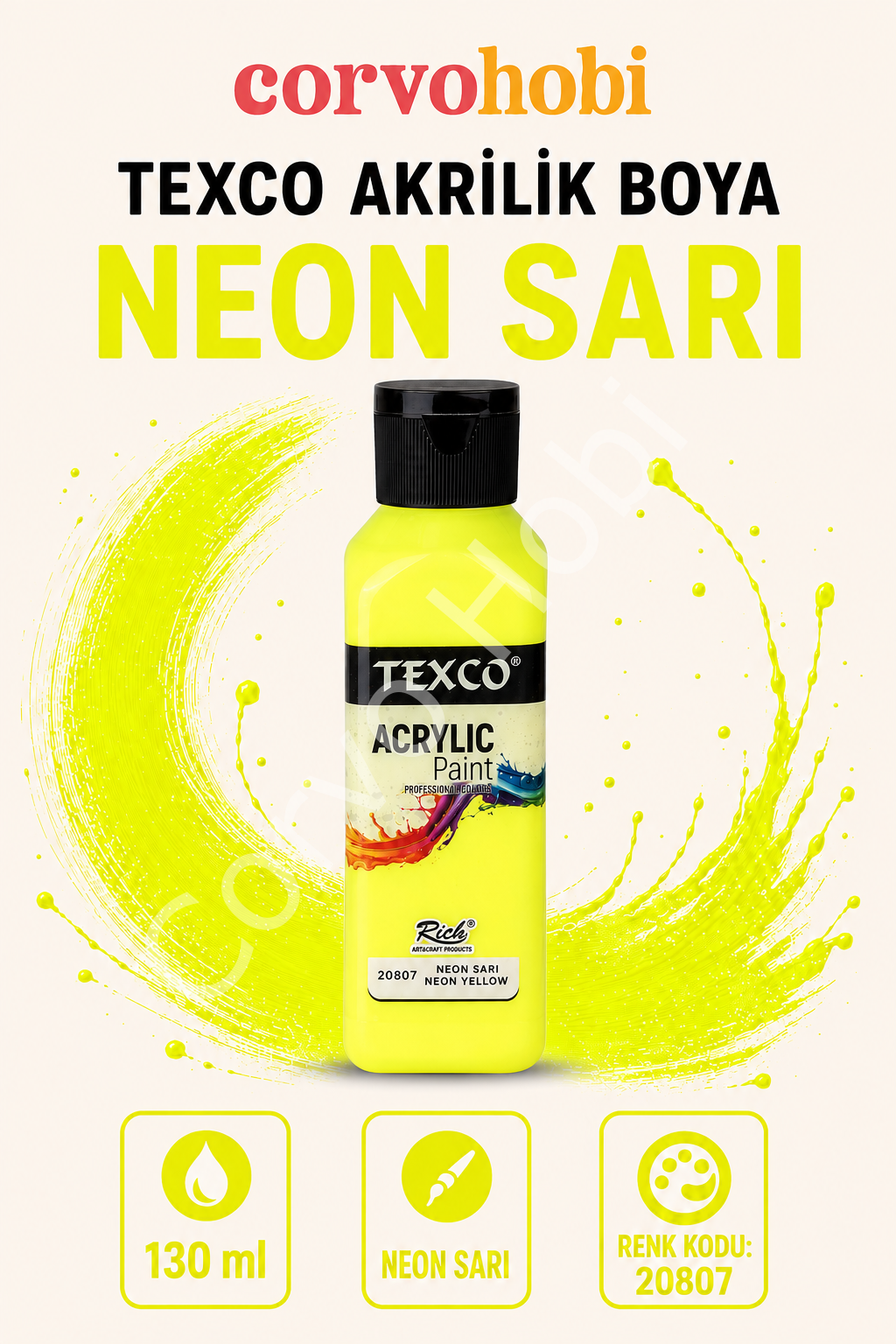 TEXCO AKRİLİK BOYA 130 ML - NEON SARI