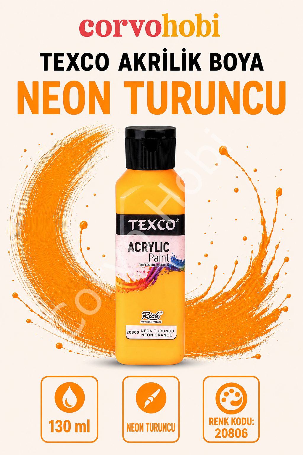 TEXCO AKRİLİK BOYA 130 ML - NEON TURUNCU