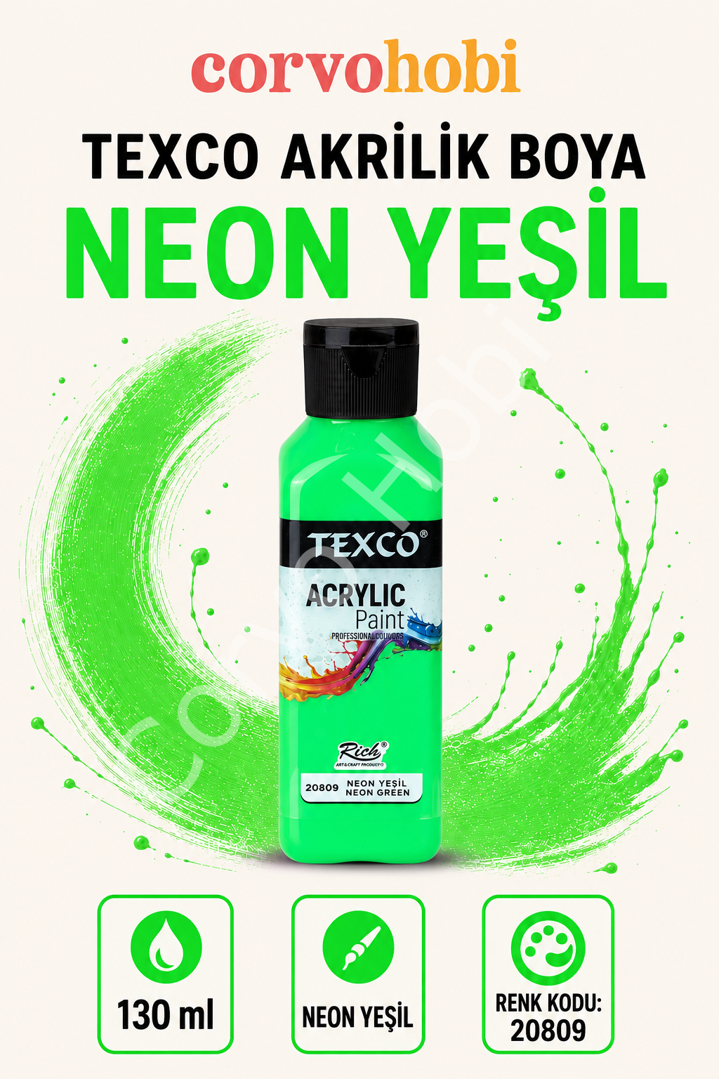TEXCO AKRİLİK BOYA 130 ML - NEON YEŞİL