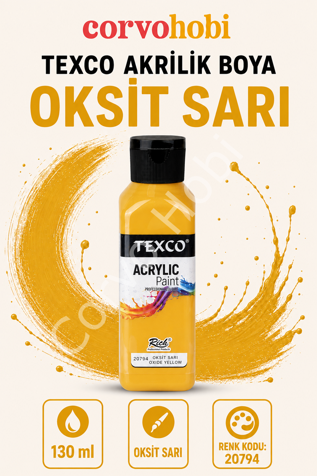 TEXCO AKRİLİK BOYA 130 ML - OKSİT SARI