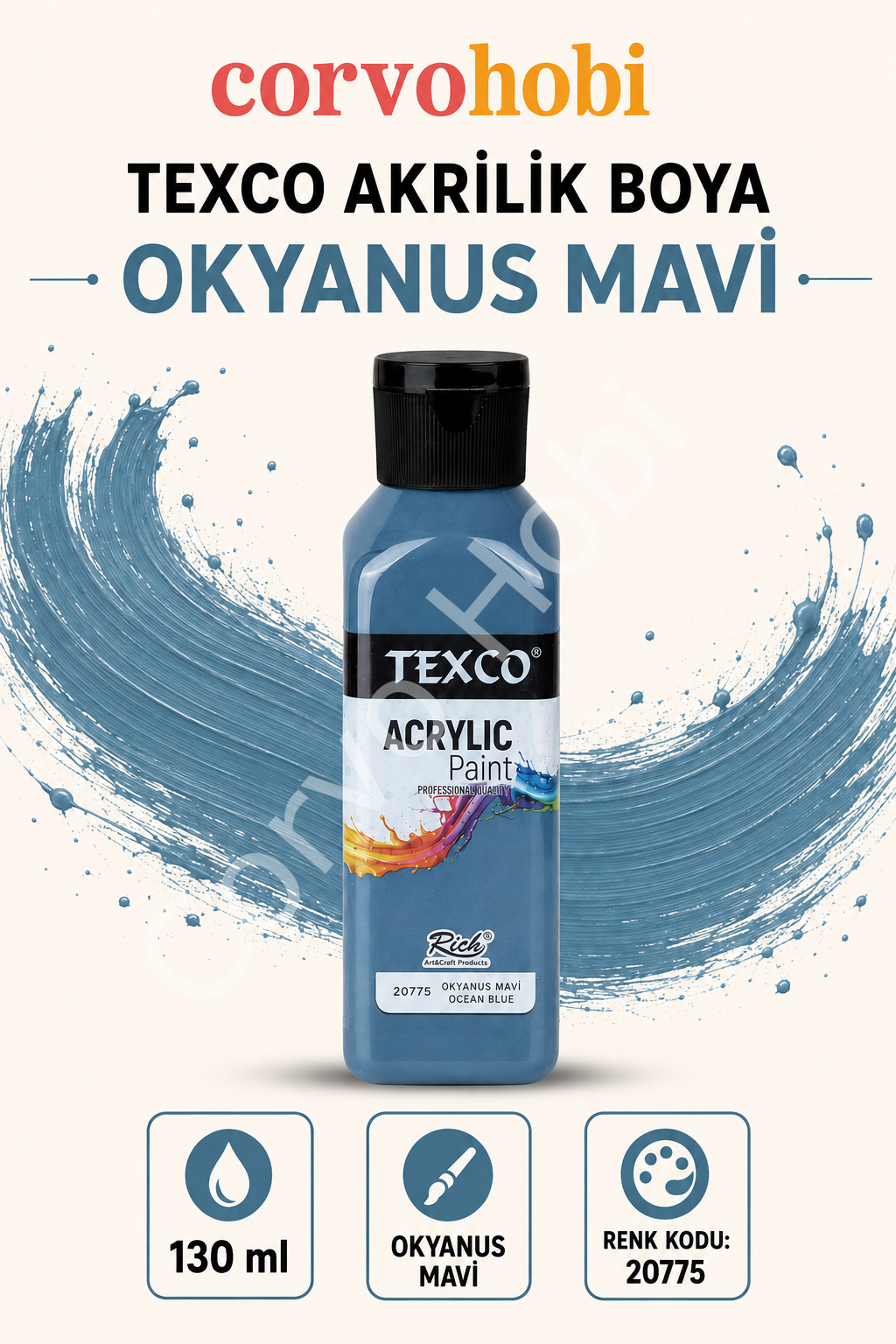 TEXCO AKRİLİK BOYA 130 ML - OKYANUS MAVİ