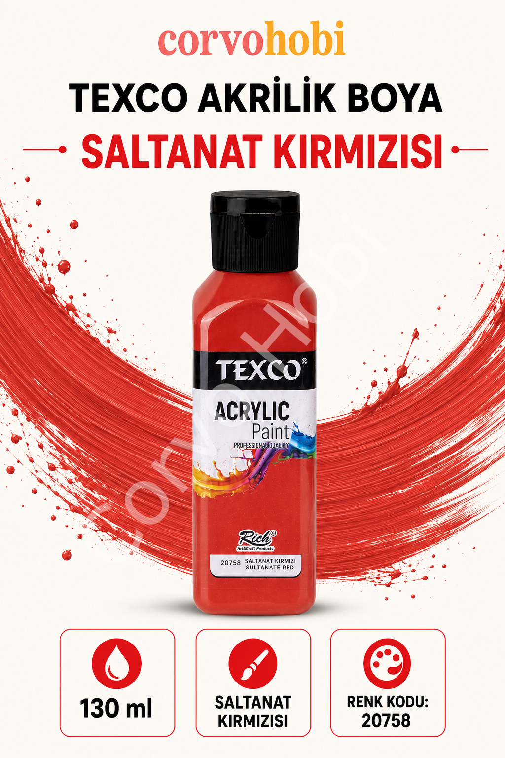 TEXCO AKRİLİK BOYA 130 ML - SALTANAT KIRMIZI