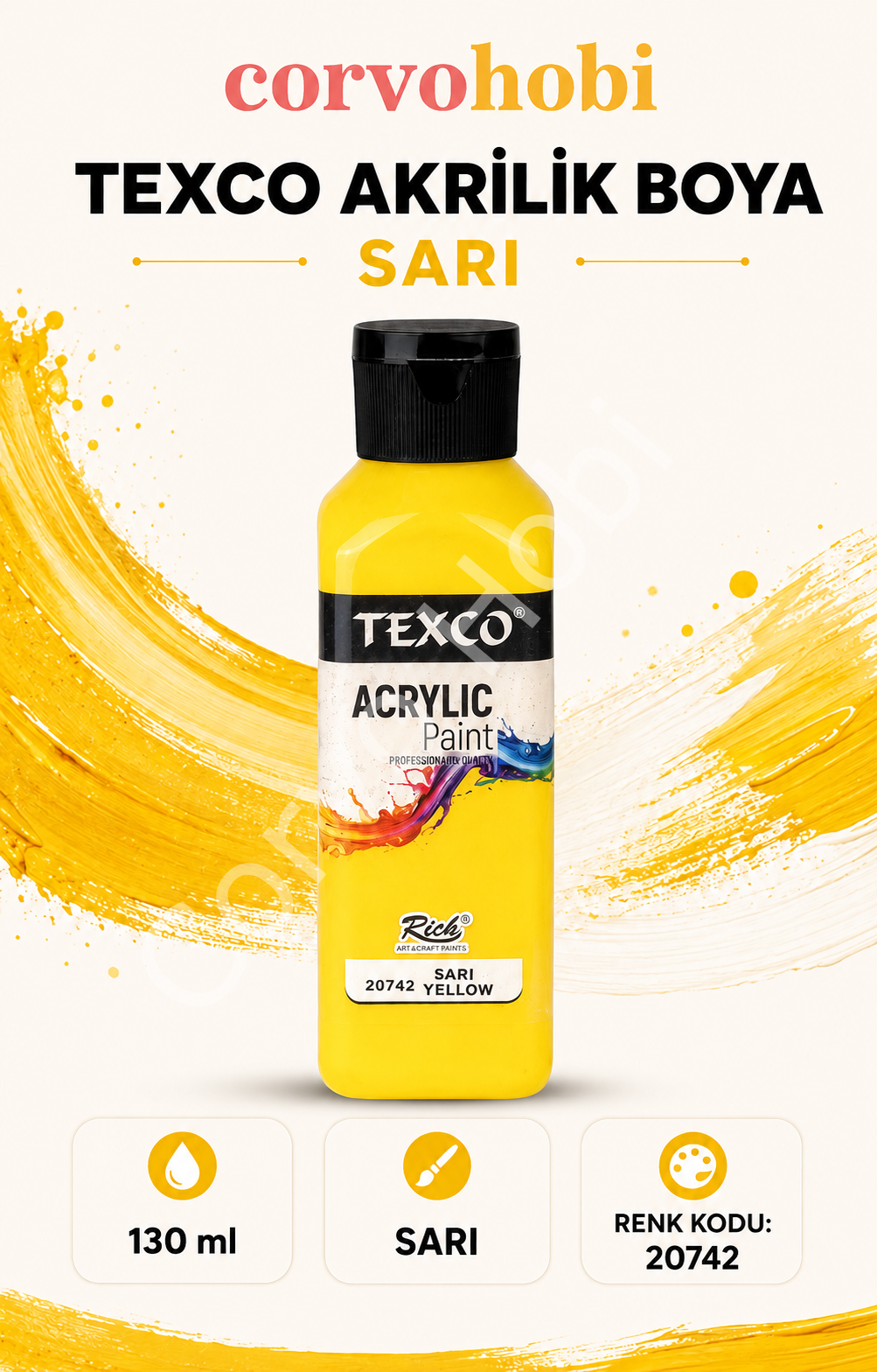 TEXCO AKRİLİK BOYA 130 ML - SARI