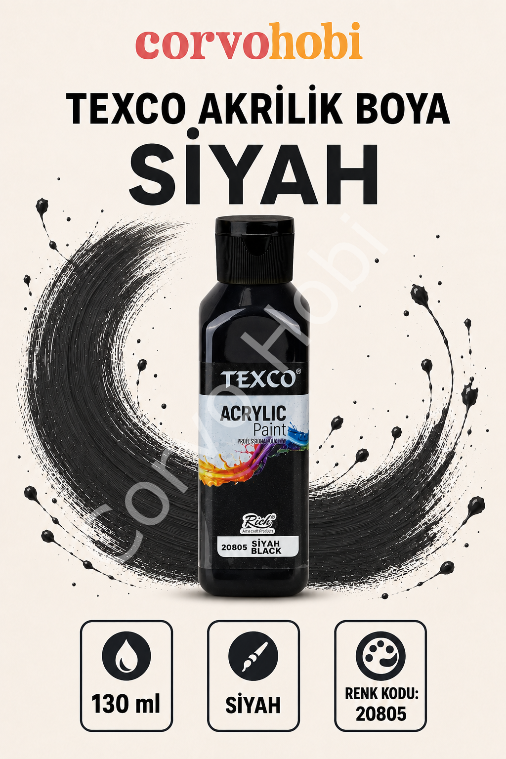 TEXCO AKRİLİK BOYA 130 ML - SİYAH