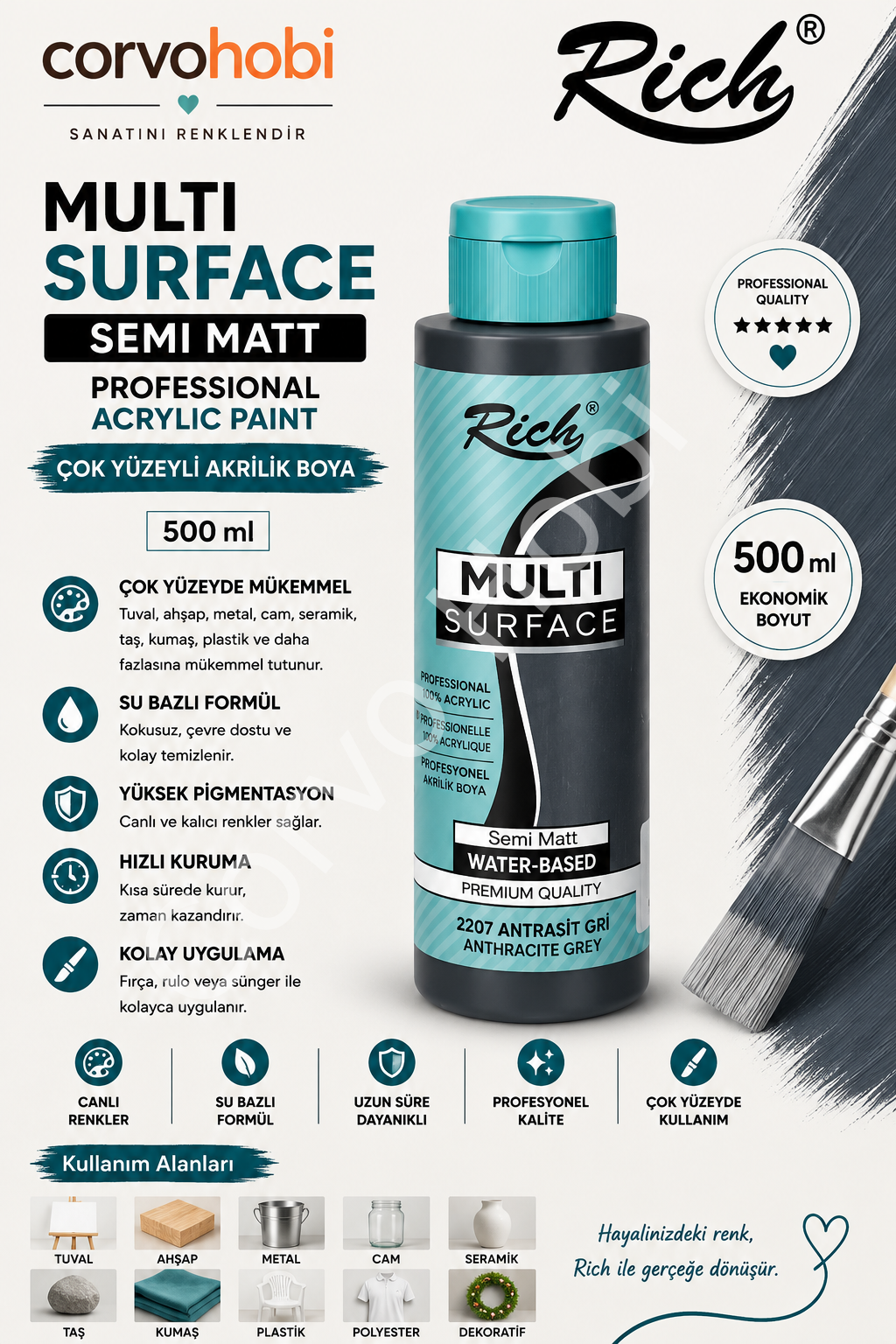 RİCH MULTI SURFACE 500 CC ANTRASİT GRİ
