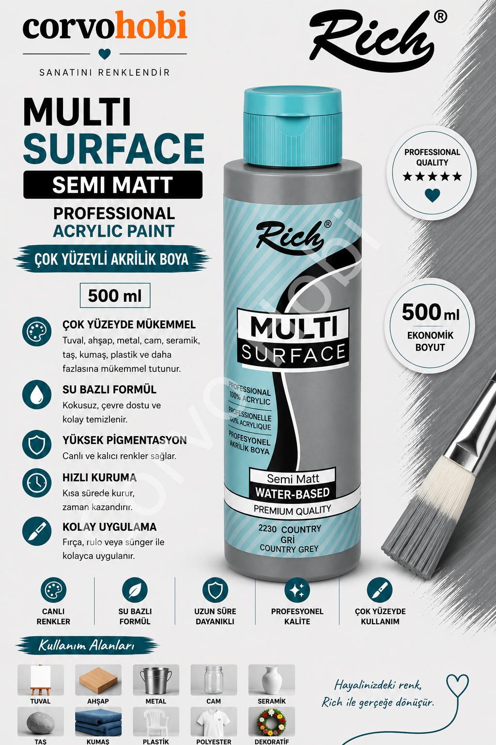 RİCH MULTI SURFACE 500 CC COUNTRY GRİ