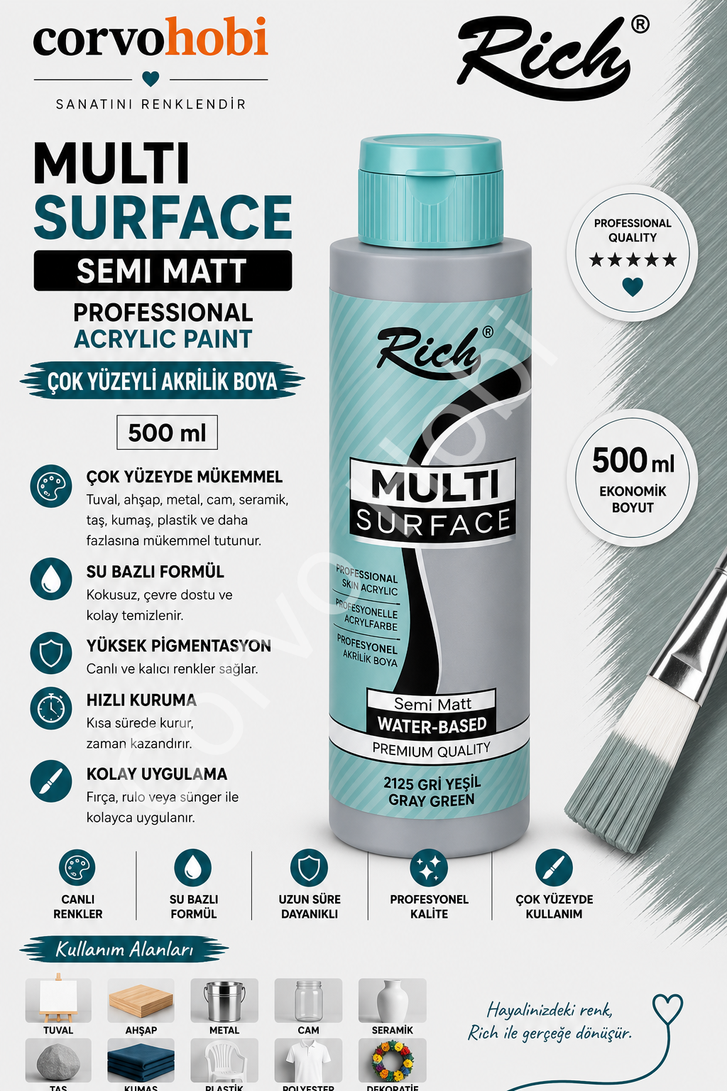 RİCH MULTI SURFACE 500 CC GRİ YEŞİL