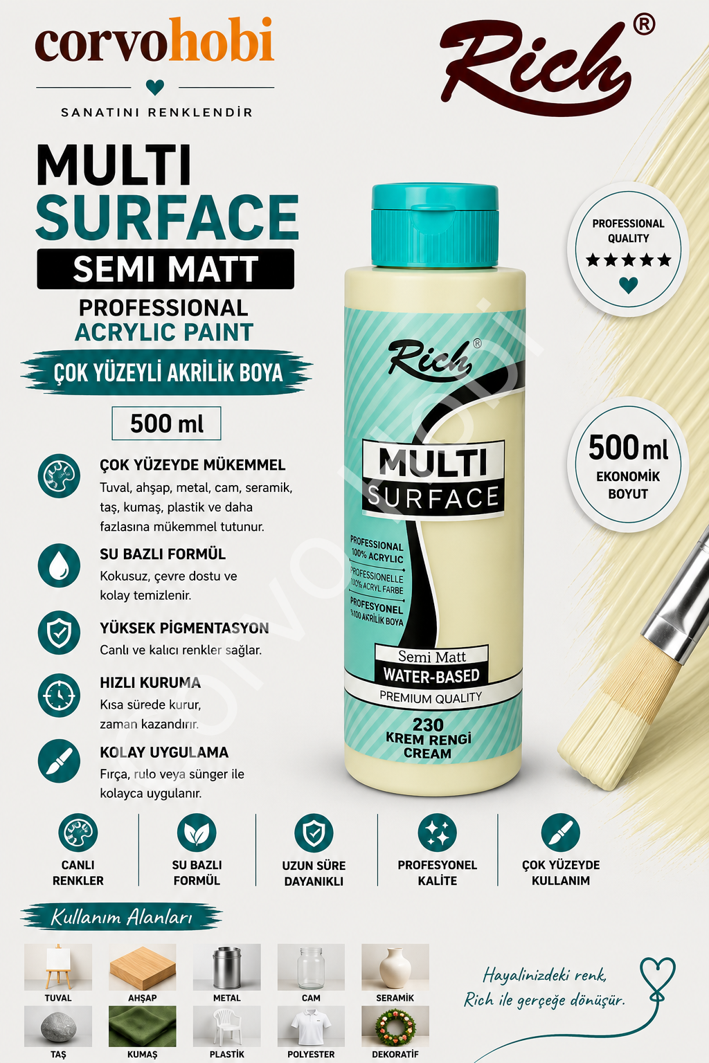 RİCH MULTI SURFACE 500 CC KREM RENGİ