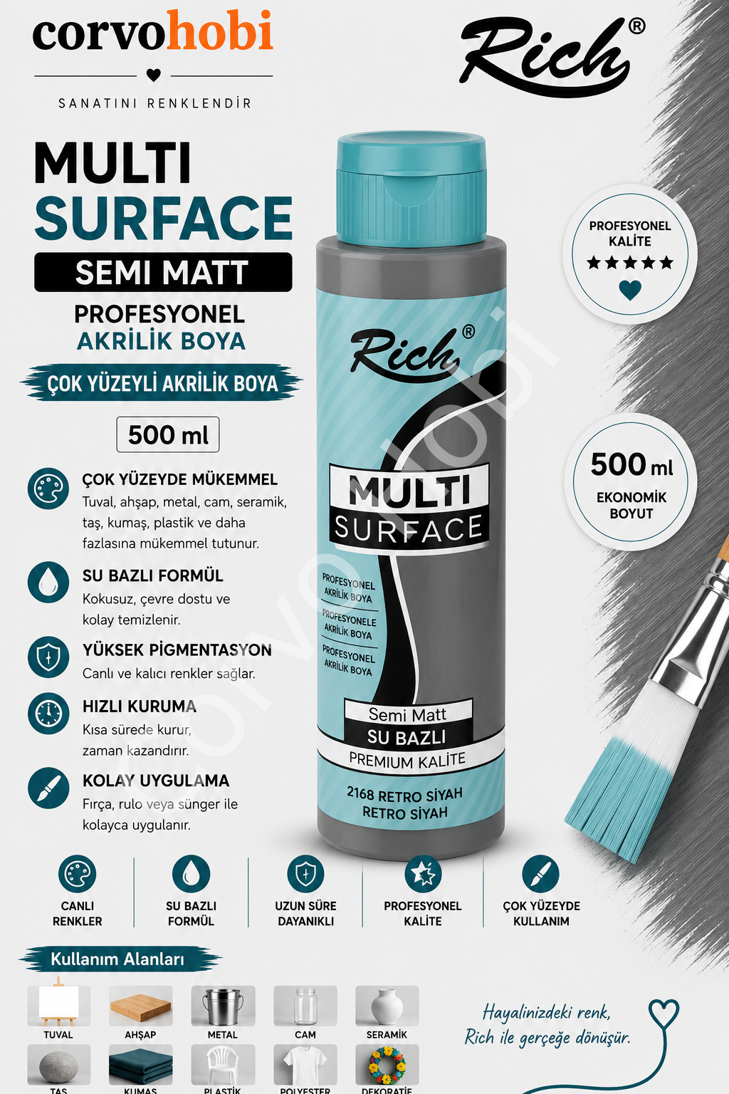RİCH MULTI SURFACE 500 CC RETRO SİYAH