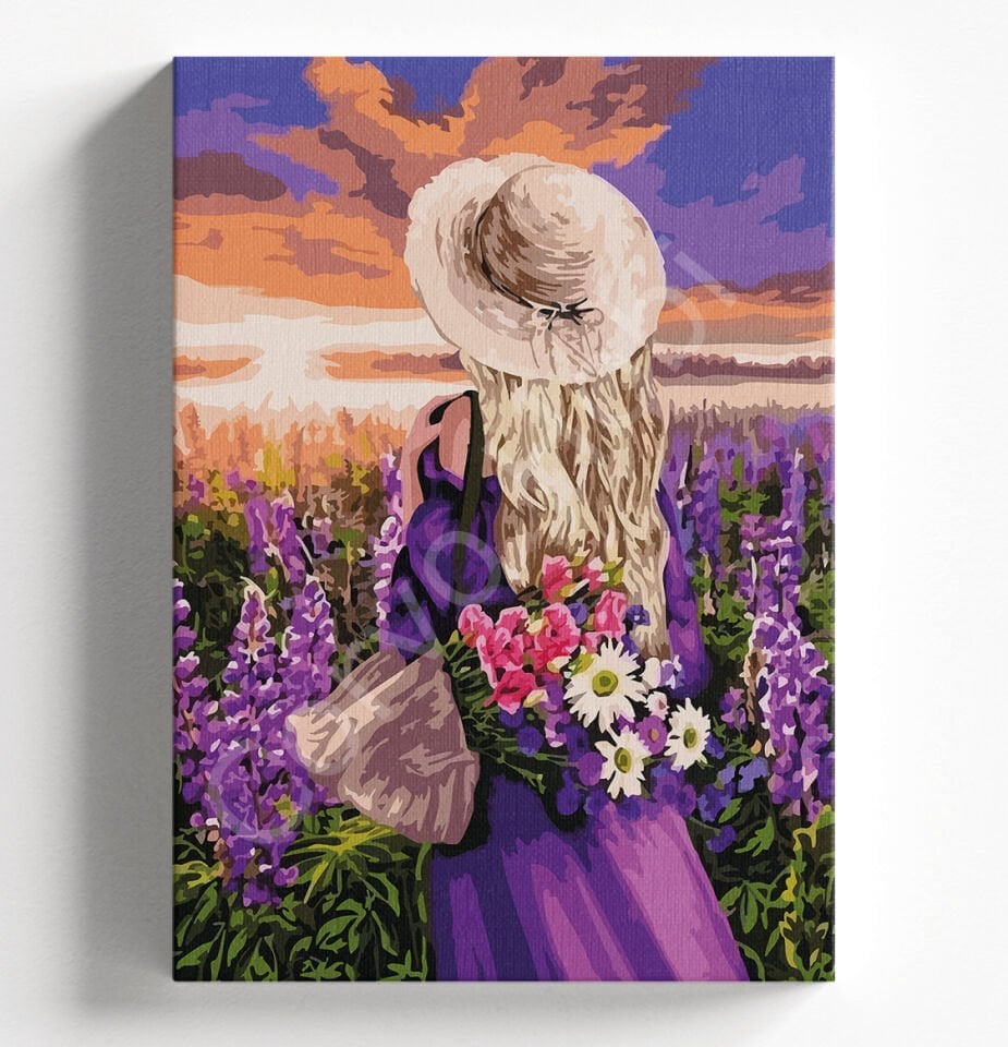 MOR ÇİÇEKLER İÇİNDE KADIN - SAYILARLA BOYAMA SETİ