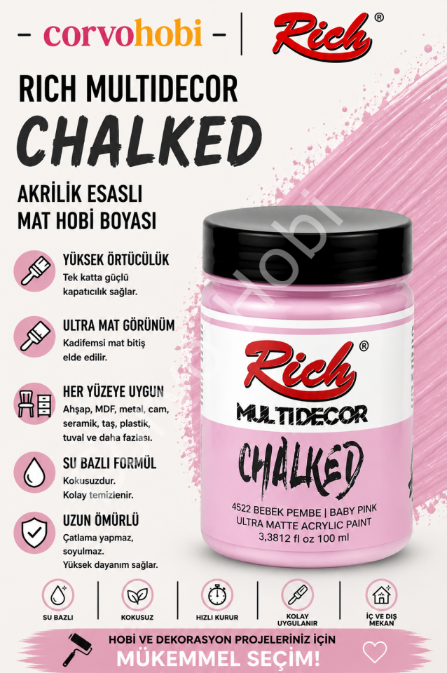 RİCH CHALKED MULTI SURFACE 100 ML BEBEK PEMBE