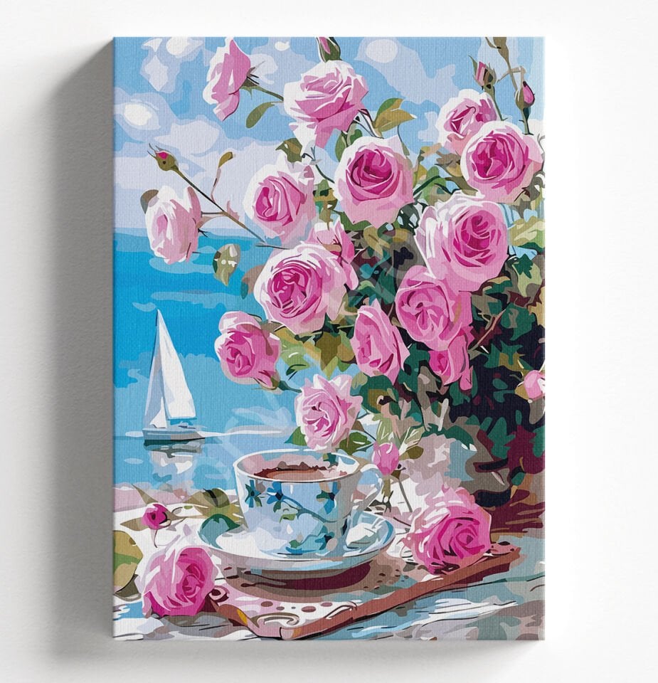 PEMBE GÜLLÜ MANZARA - SAYILARLA BOYAMA SETİ