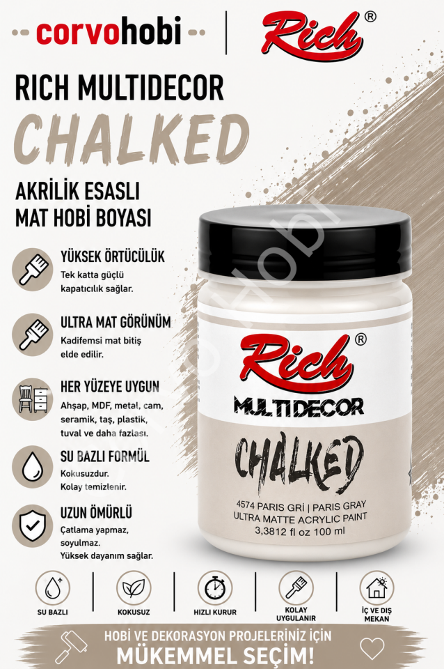 RİCH CHALKED MULTI SURFACE 100 ML PARİS GRİ