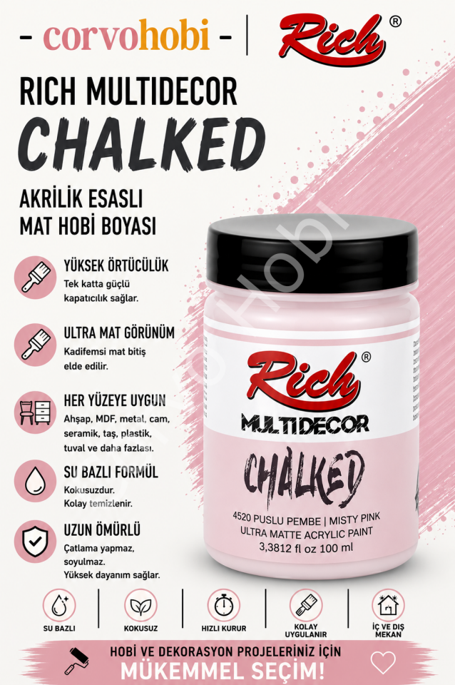 RİCH CHALKED MULTI SURFACE 100 ML PUSLU PEMBE