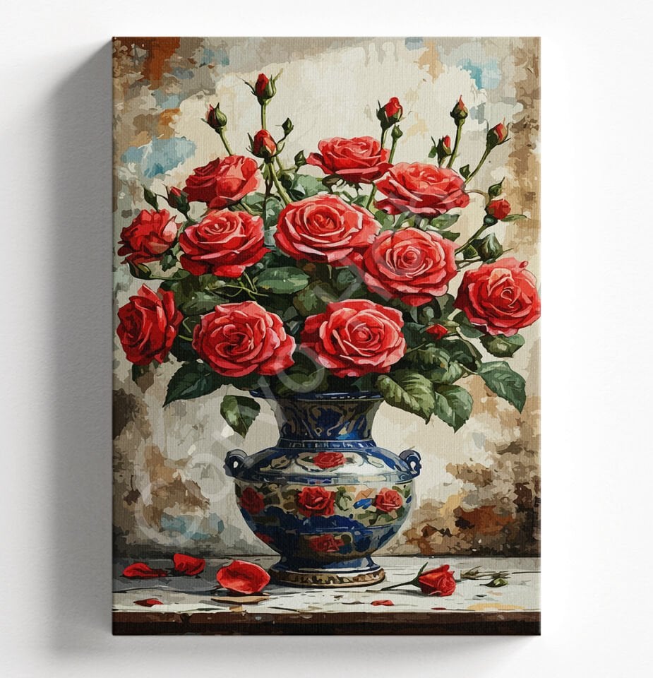 KIRMIZI GÜL VAZO - SAYILARLA BOYAMA SETİ