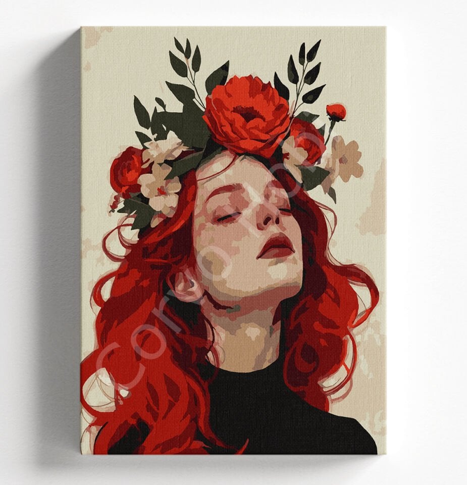 ÇİÇEK KIRMIZI KADIN - SAYILARLA BOYAMA SETİ