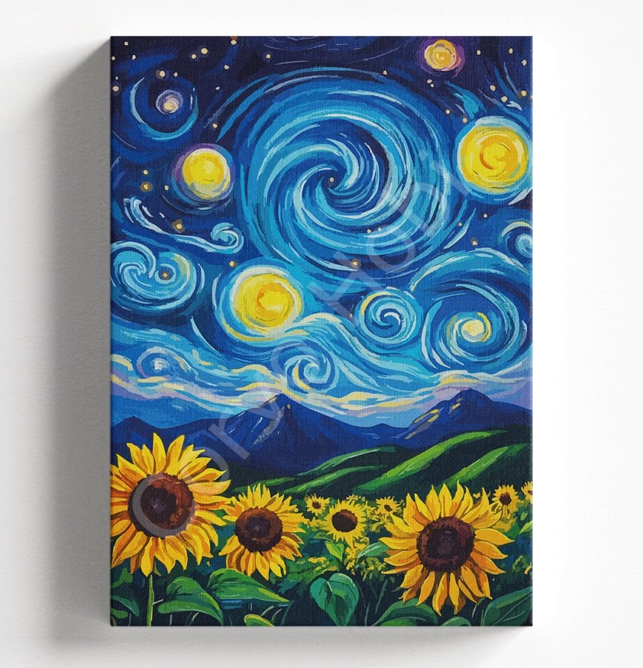 YILDIZLI GECE AYÇİÇEĞİ - SAYILARLA BOYAMA SETİ