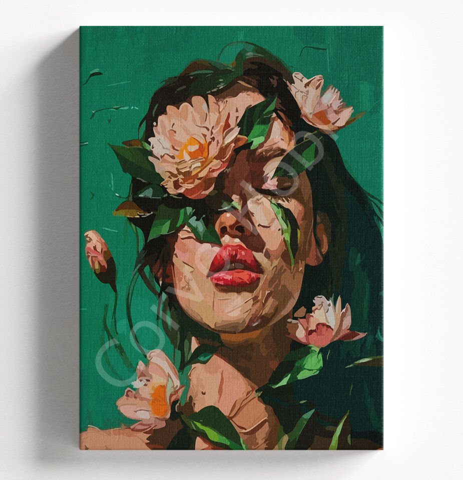 YEŞİL ÇİÇEK KADIN - SAYILARLA BOYAMA SETİ