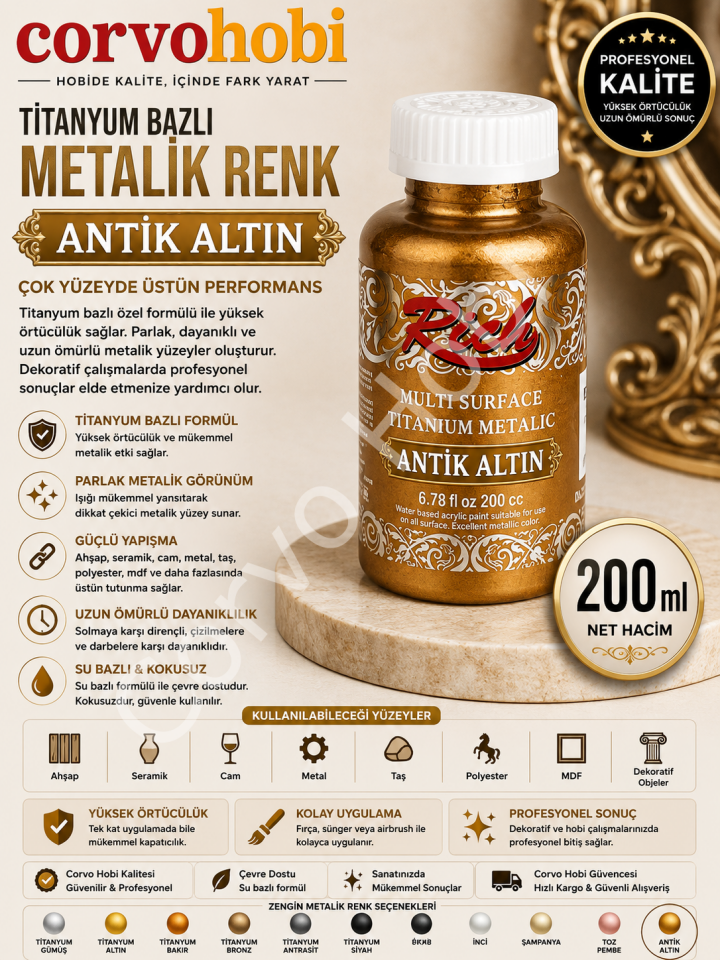 RİCH METALİK 200 CC TİTANYUM ANTİK ALTIN