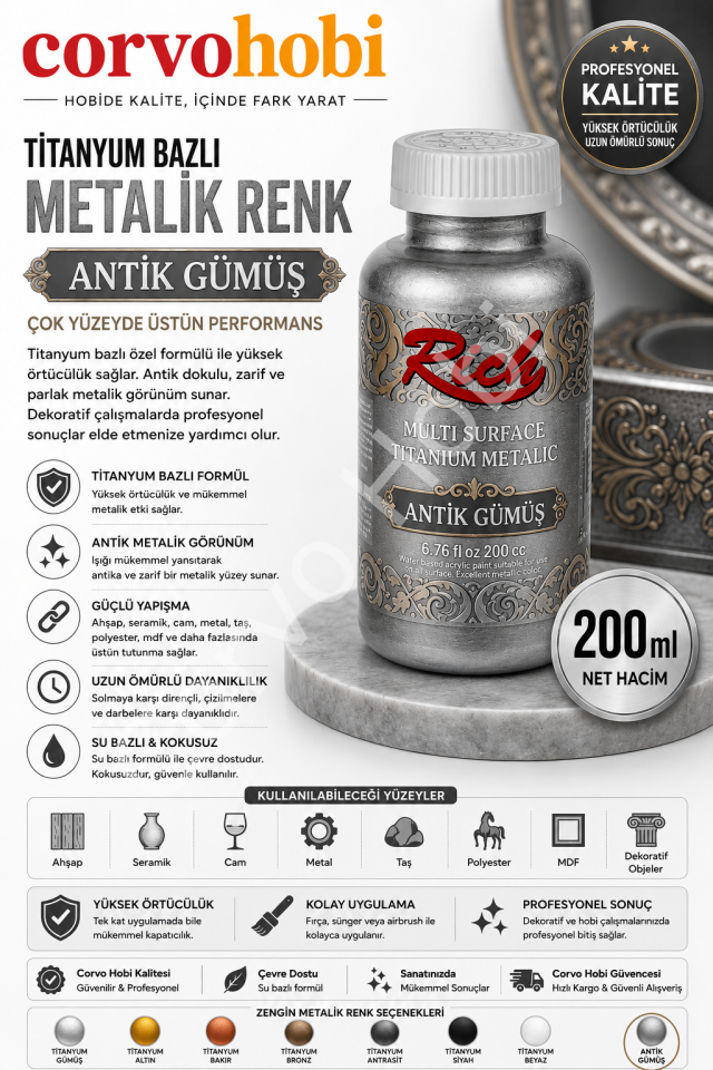 RİCH METALİK 200 CC TİTANYUM GÜMÜŞ
