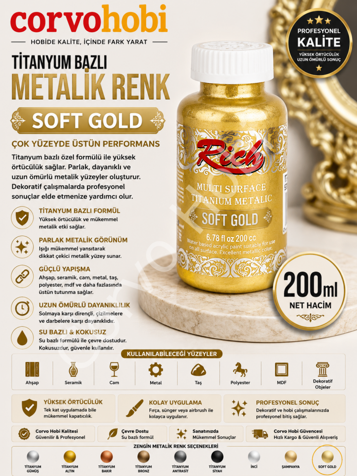 RİCH METALİK 200 CC TİTANYUM SOFT GOLD