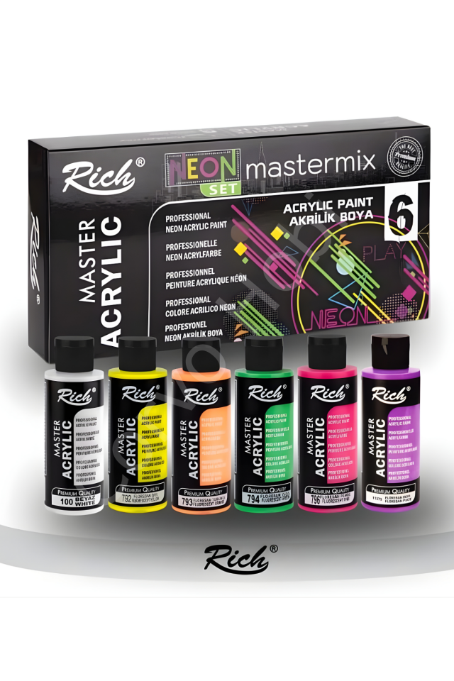 Rich Mastermix Akrilik Boya Neon Renkler 60cc 6lı Set